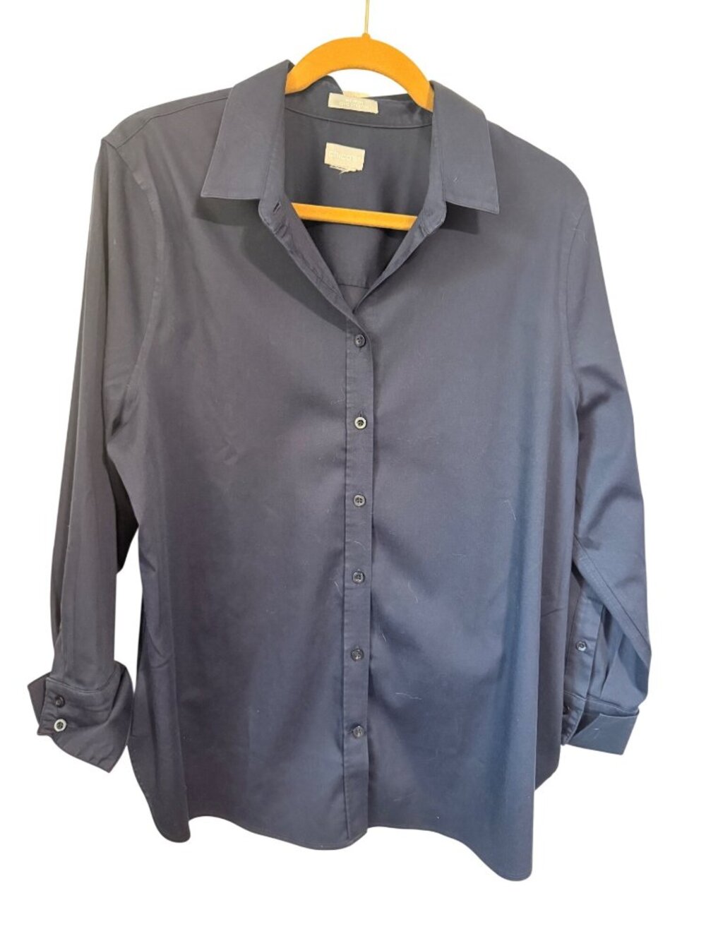 Chico's Blouse Navy blue No Iron Stetch 3/4 Sleeve Womans L